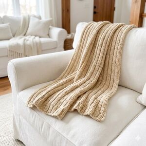 Pottery Barn chunky knit throw blanket ivory 50 x 75